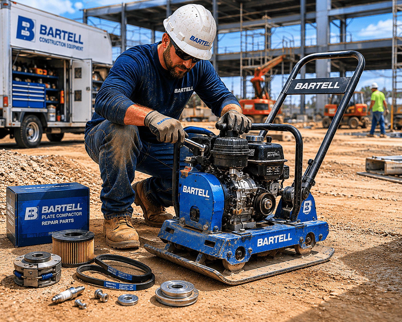 Bartell power trowel smoothing large commercial concrete floor during finishing process